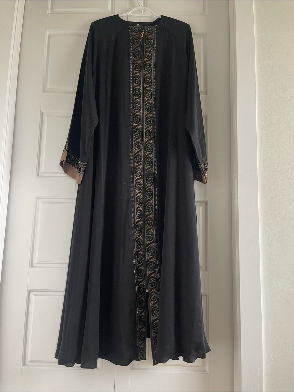 Black Embroidered Open-Front Abaya